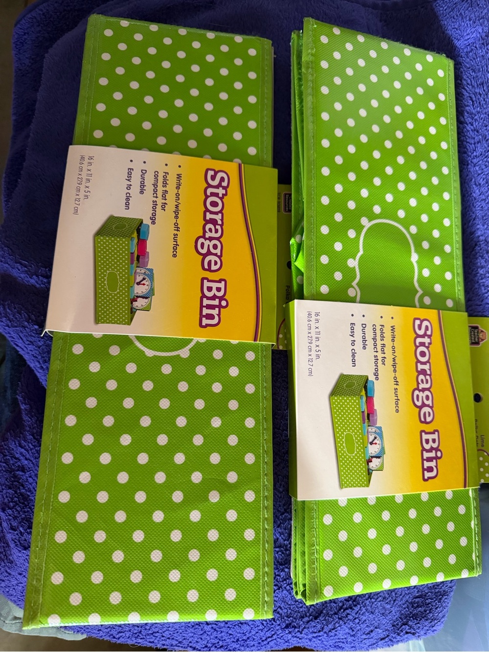 2 Green Polka Dot Foldable Storage Bin – Lightweight Fabric Organizer